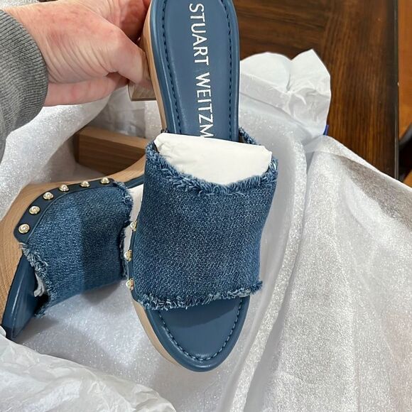Stuart Weitzman Pearl Washed Denim Clog Sandals NIB Size 7.5B - Picture 10 of 12